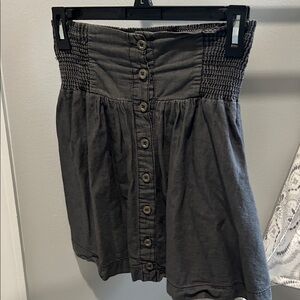 Smocked Waist Button-Front Skirt in Charcoal